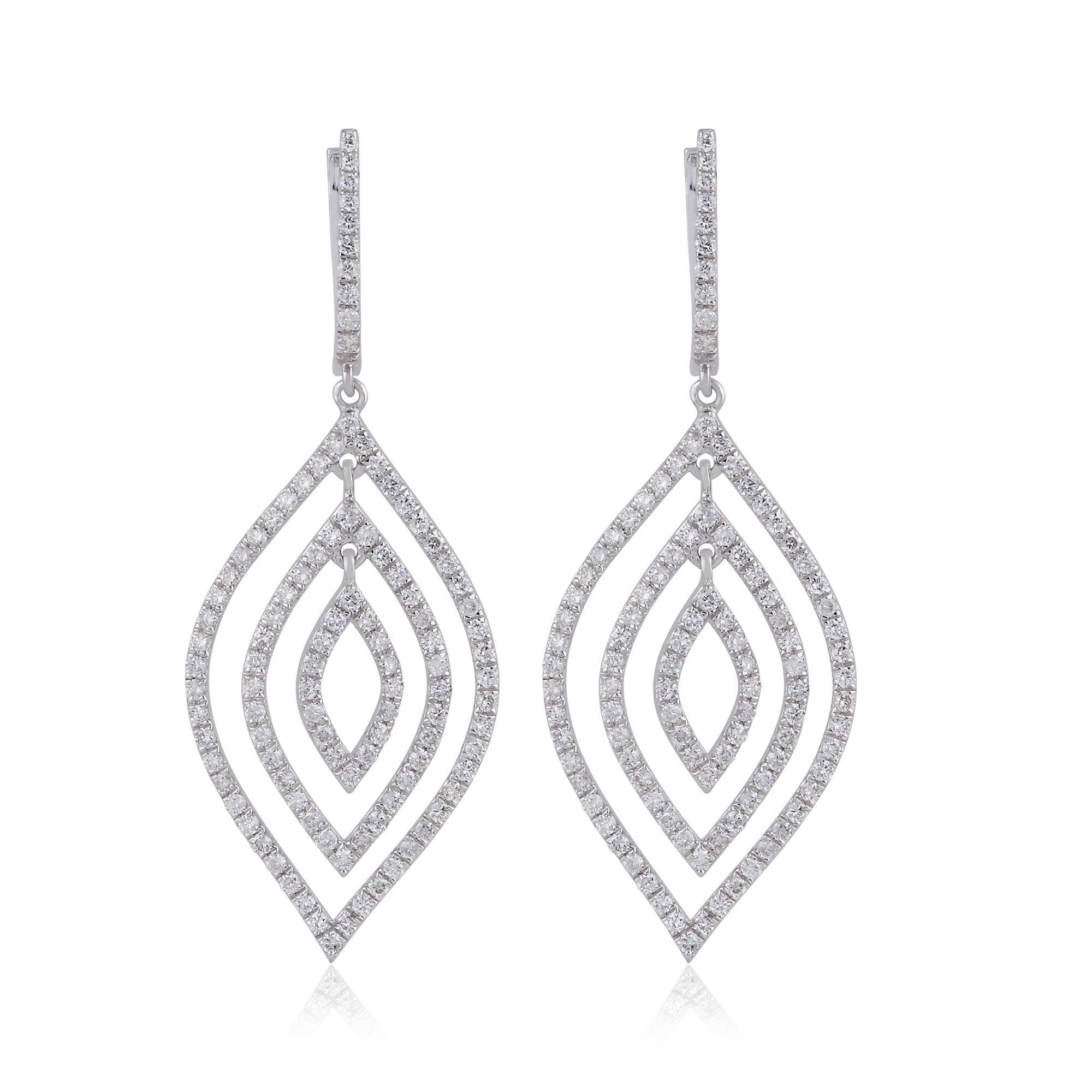 Pendientes colgantes con triple marquesa de diamantes auténticos en oro blanco de 10k Corte redondo en venta
