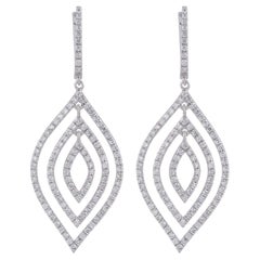 Pendientes colgantes con triple marquesa de diamantes auténticos en oro blanco de 10k