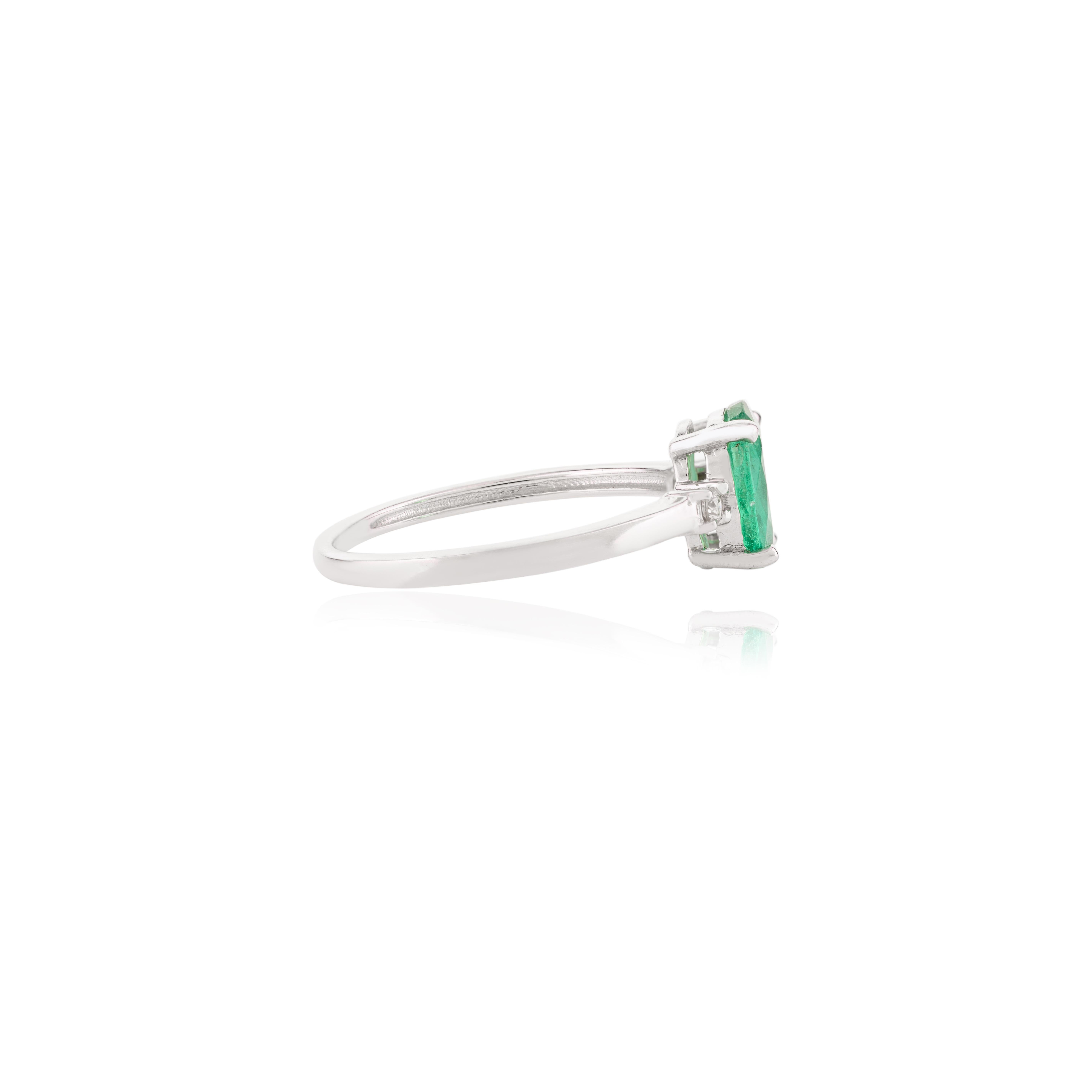 Im Angebot: Real Emerald Birthstone und Diamant Solitär Ring in 14k Solid White Gold Geschenk () 3