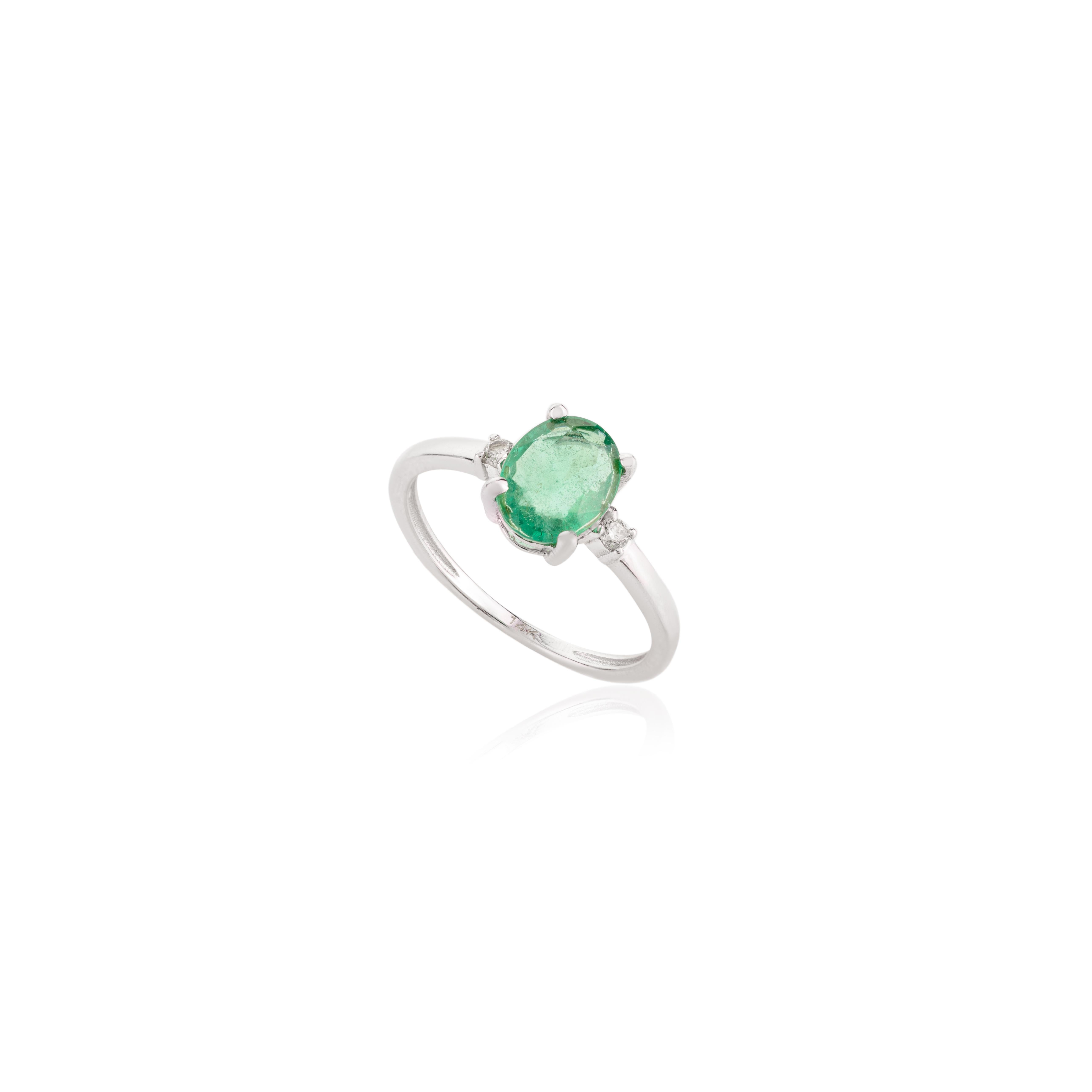 Im Angebot: Real Emerald Birthstone und Diamant Solitär Ring in 14k Solid White Gold Geschenk () 6