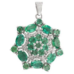 Real Emerald Birthstone Flower Pendant in .925 Sterling Silver for Women