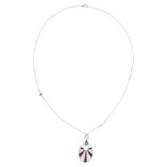 Smeraldo reale Madre di Perla Ciondolo di pietra preziosa Collana di diamanti in oro rosa 14 carati