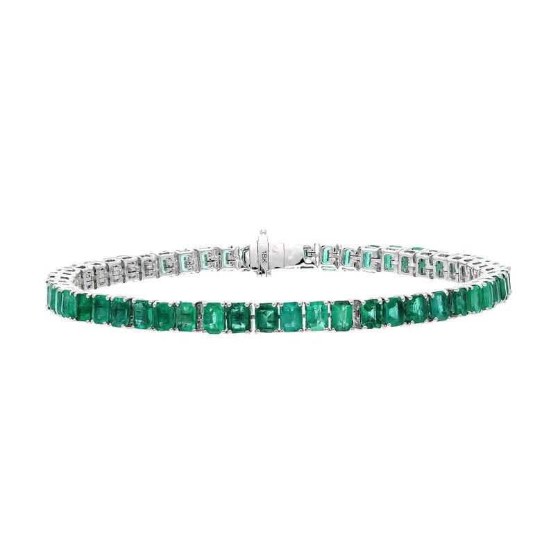 Contemporary Natural Emerald Tennis Bracelet 18k White Gold Jewelry 6.75 Inch