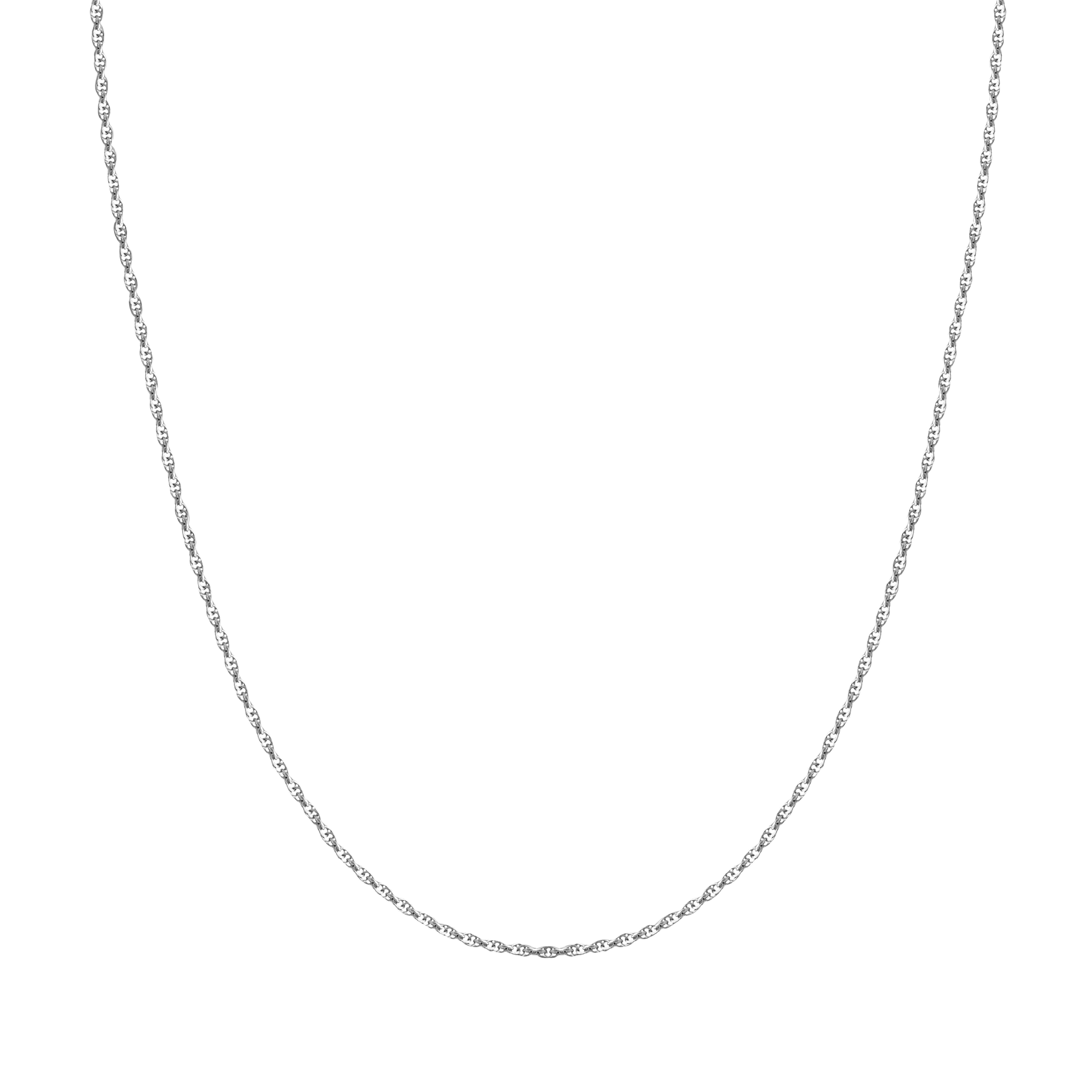 Classic Women's Real Solid 14K White Gold Rope Chain. This genuine gold rope chain is 18 inches in length, approx. 0.50 grams in weight and 0.6mm wide.

This gold rope chain is genuine and comes stamped solid 14K gold.

We only offer real gold