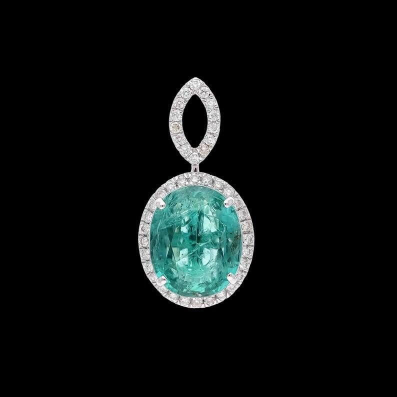 De las mujeres Colgante Esmeralda Verde Natural con Halo de Diamantes  Diamante Natural Oro Blanco 18k