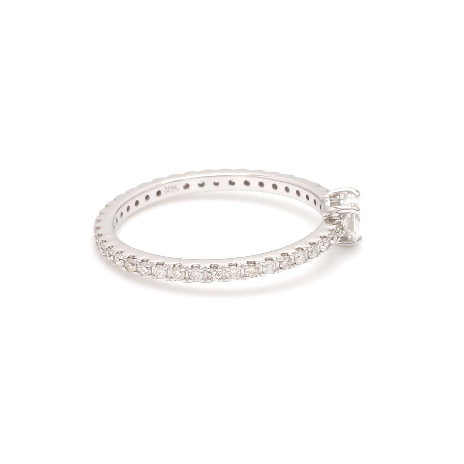 Modern Solitaire Heart Shape Diamond Eternity Band Ring 14 Karat White Gold Jewelry