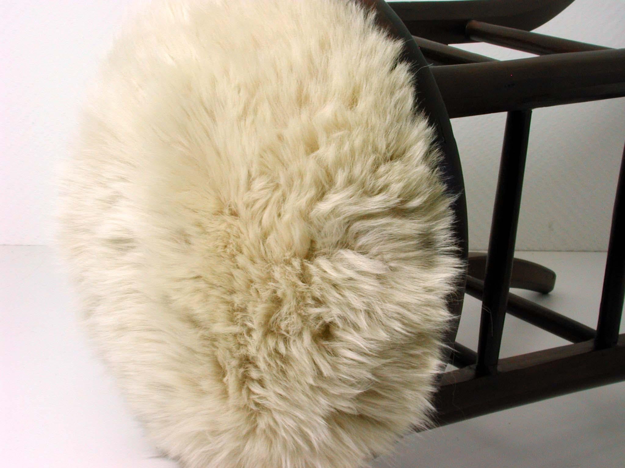 Real Iceland Cream Sheep Lamb and Walnut Upholstered Stool Chair, Austria, 1940s 1