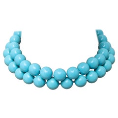Costume Jewelry Real Looking Turquoise Single Nesting Rows 16MM Bead Necklaces