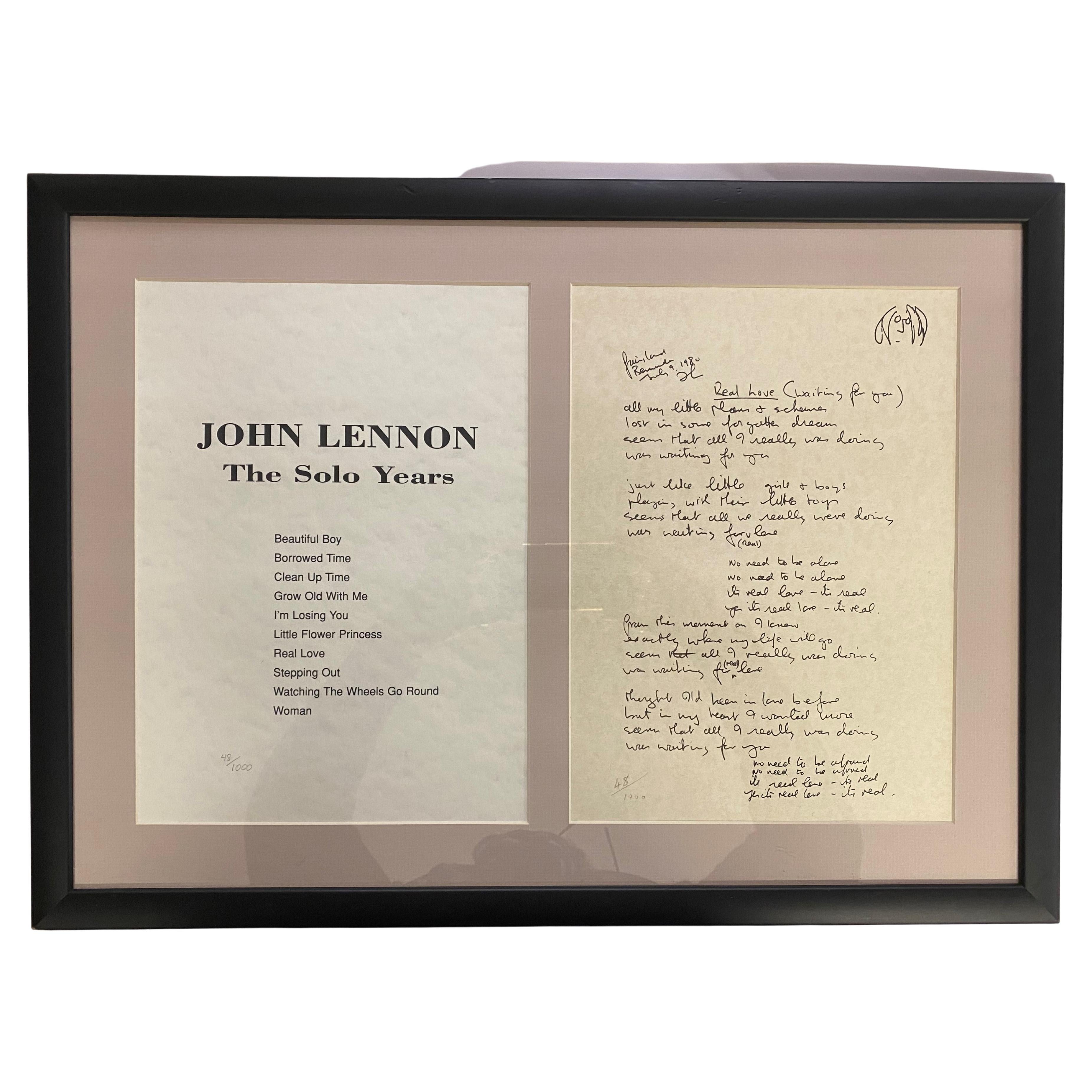 Real Love Limited Edition Hand Written Lyrics / John Lennon the Solo Years