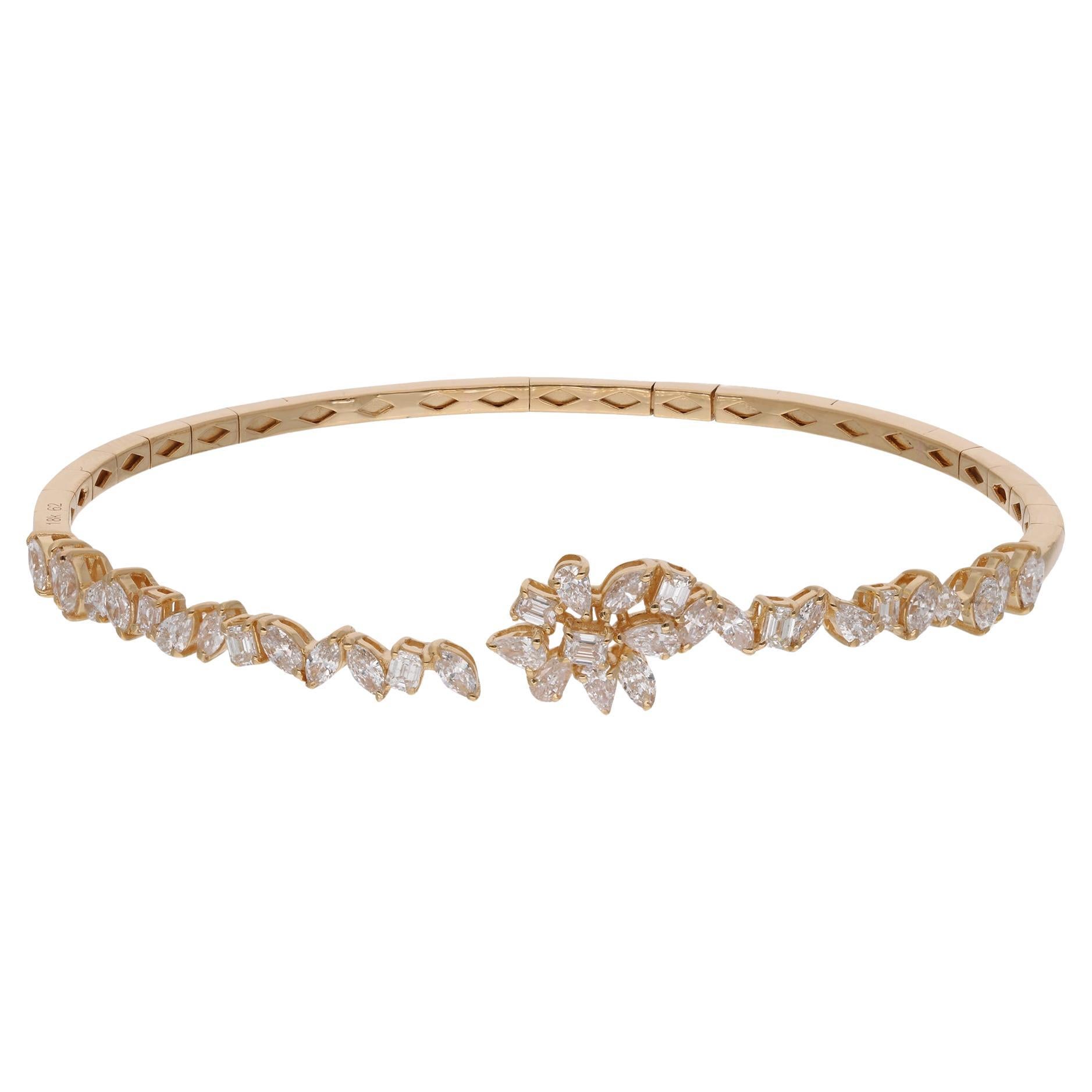 Bracciale con diamanti taglio smeraldo Marquise reale Gioielli in oro giallo 18 carati in vendita