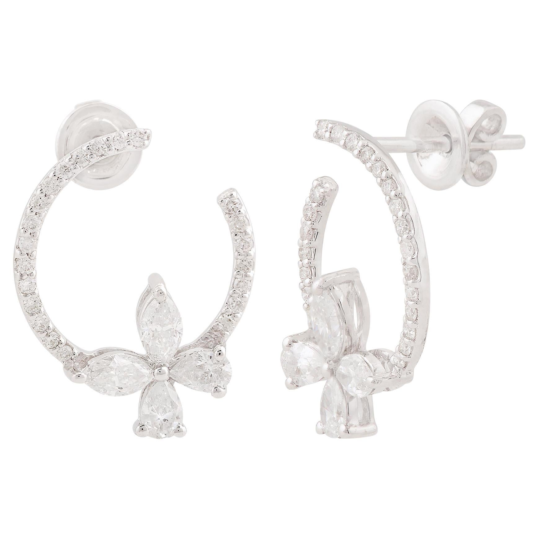 Real Marquise Pear Diamond Circle Fine Stud Earrings Diamond Pave 14k White Gold