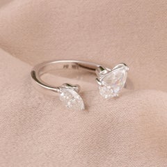Real Marquise & Pear Diamond Cuff Ring 14 Karat White Gold Handmade Fine Jewelry