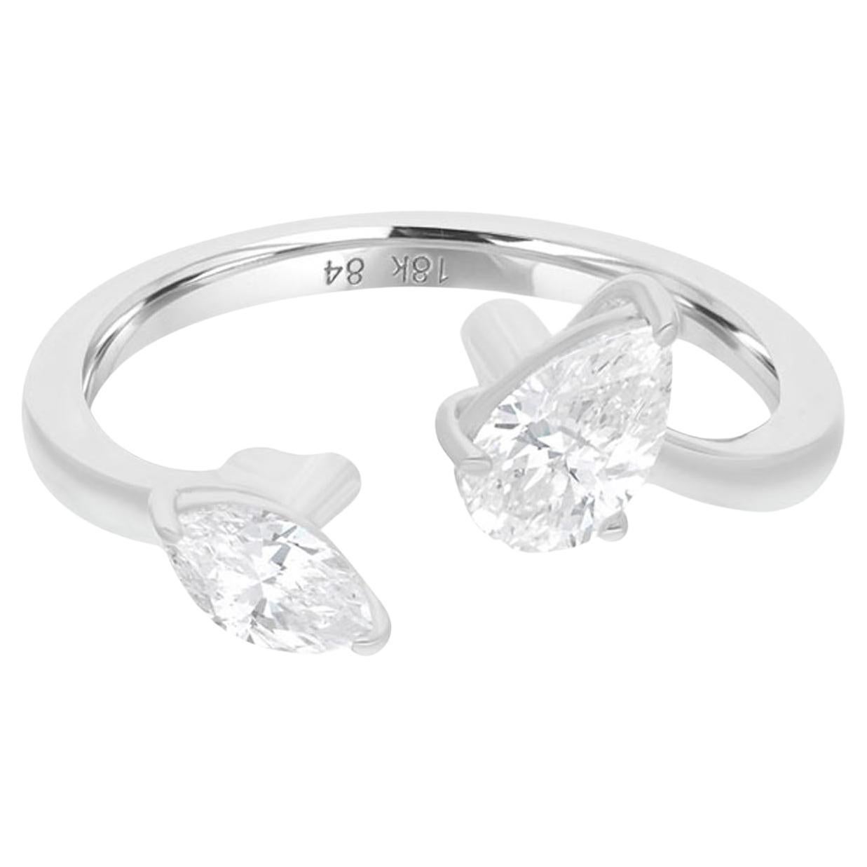 Real Marquise
Pear Diamond Cuff Ring 14 Karat White Gold Handmade Fine Jewelry