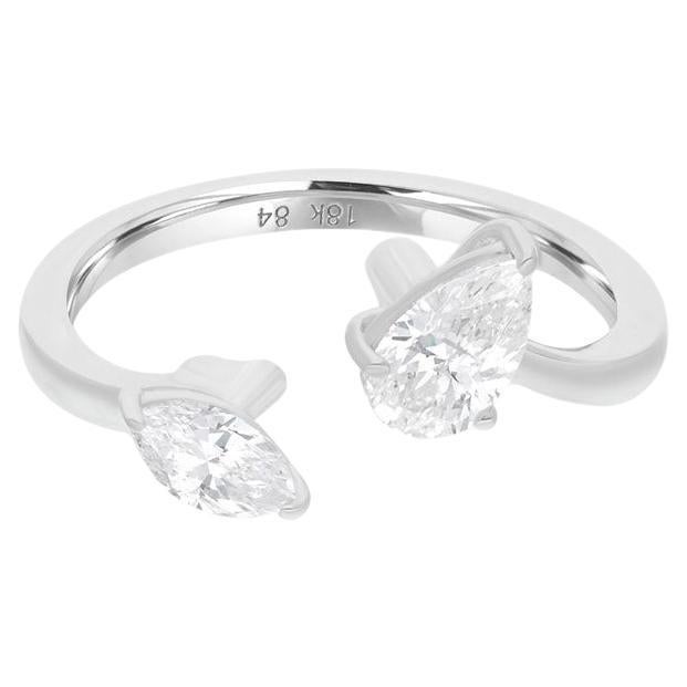 Real Marquise & Pear Diamond Cuff Ring 18 Karat White Gold Handmade Fine Jewelry
