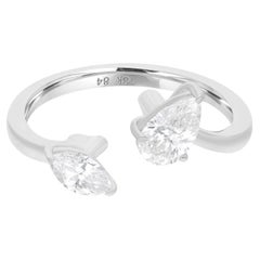 Real Marquise 
Pear Diamond Cuff Ring 18 Karat White Gold Handmade Fine Jewelry