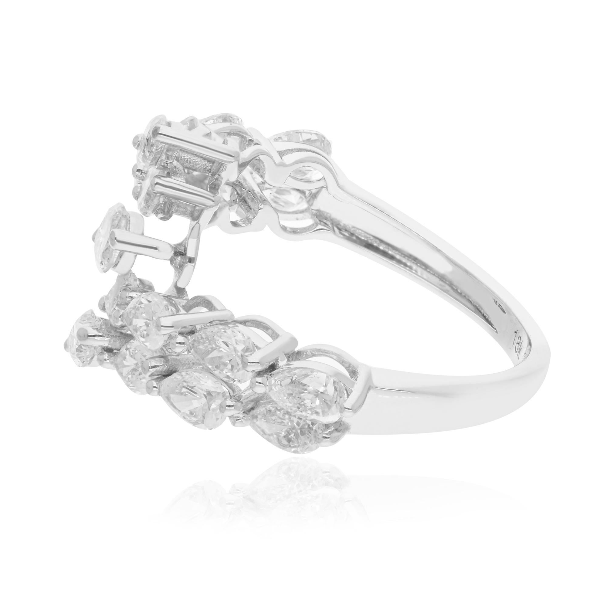 Moderne Bague porte-monnaie artisanale en or blanc massif 14 carats avec véritable diamant poire marquise en vente