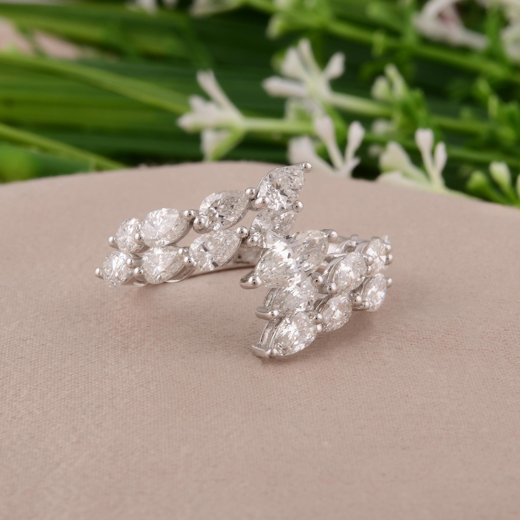 Real Marquise Pear Diamond Wrap Ring 18 Karat Solid White Gold Handmade Jewelry In New Condition For Sale In Diera, Dubai