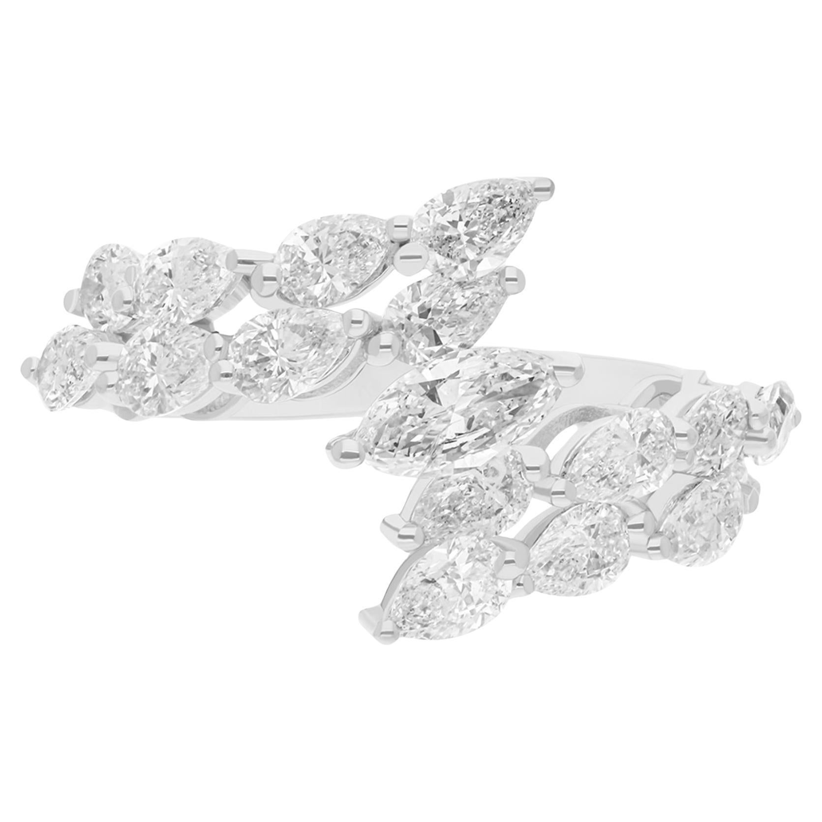Real Marquise Pear Diamond Wrap Ring 18 Karat Solid White Gold Handmade Jewelry