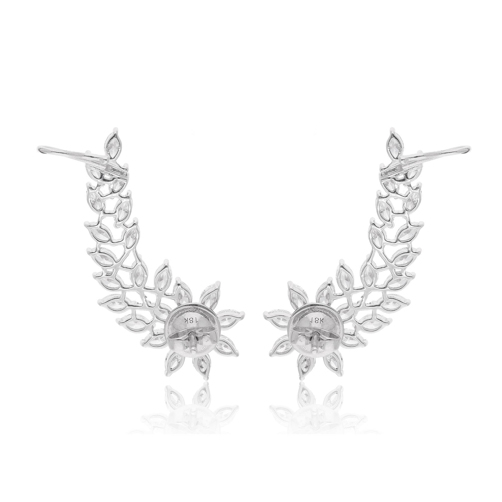 Boucles d'oreilles en forme de feuille en or blanc 14 carats avec de vrais diamants ronds et marquises Neuf - En vente à Diera, Dubai