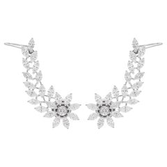 Boucles d'oreilles en forme de feuille en or blanc 14 carats avec de vrais diamants ronds et marquises