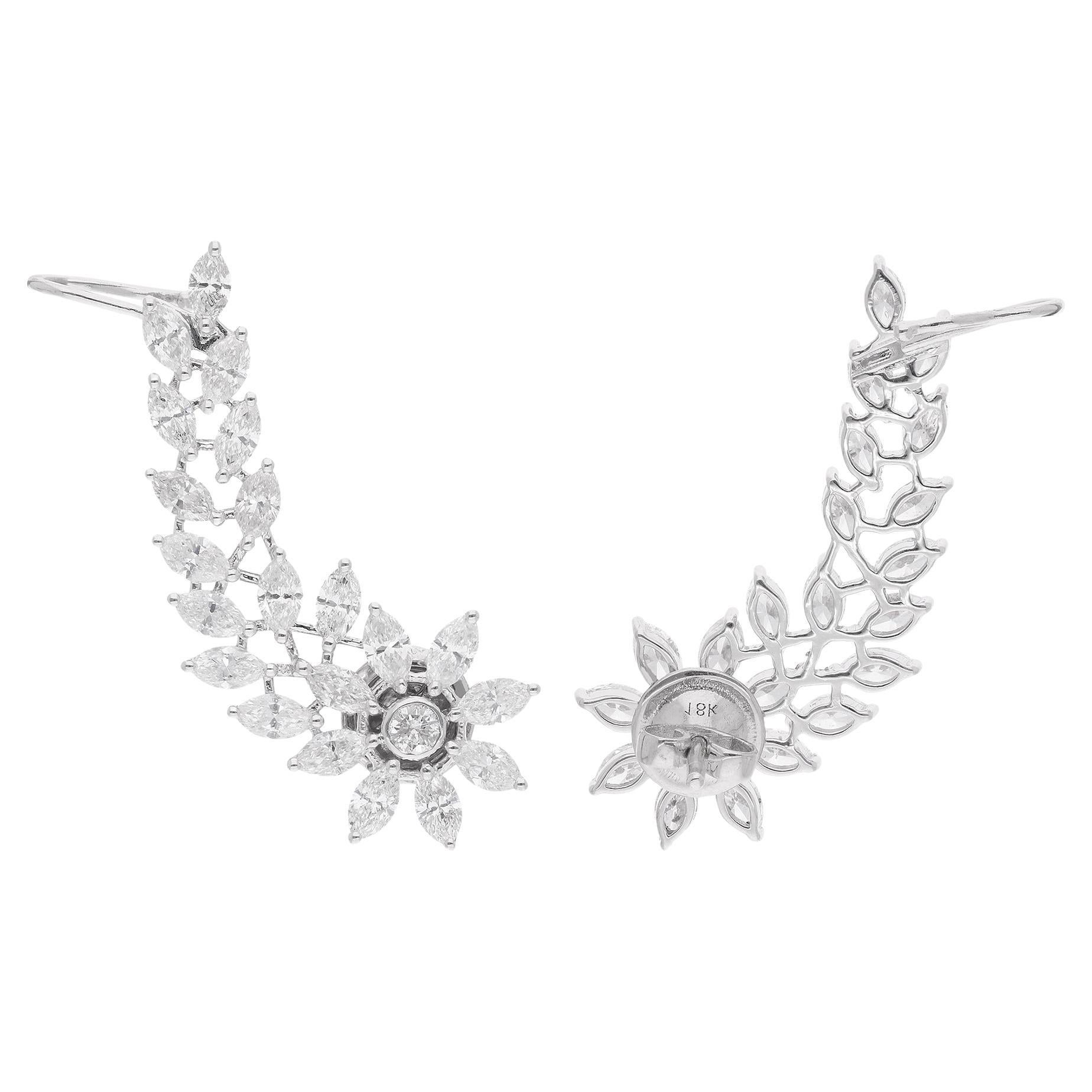 Pendientes Marquesa Real y Diamante Redondo en Forma de Hoja 14 Kilates Oro Blanco