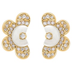 Echte Perlmutt SI/H Diamant Floral Ohrringe 18 Karat Gelbgold Schmuck