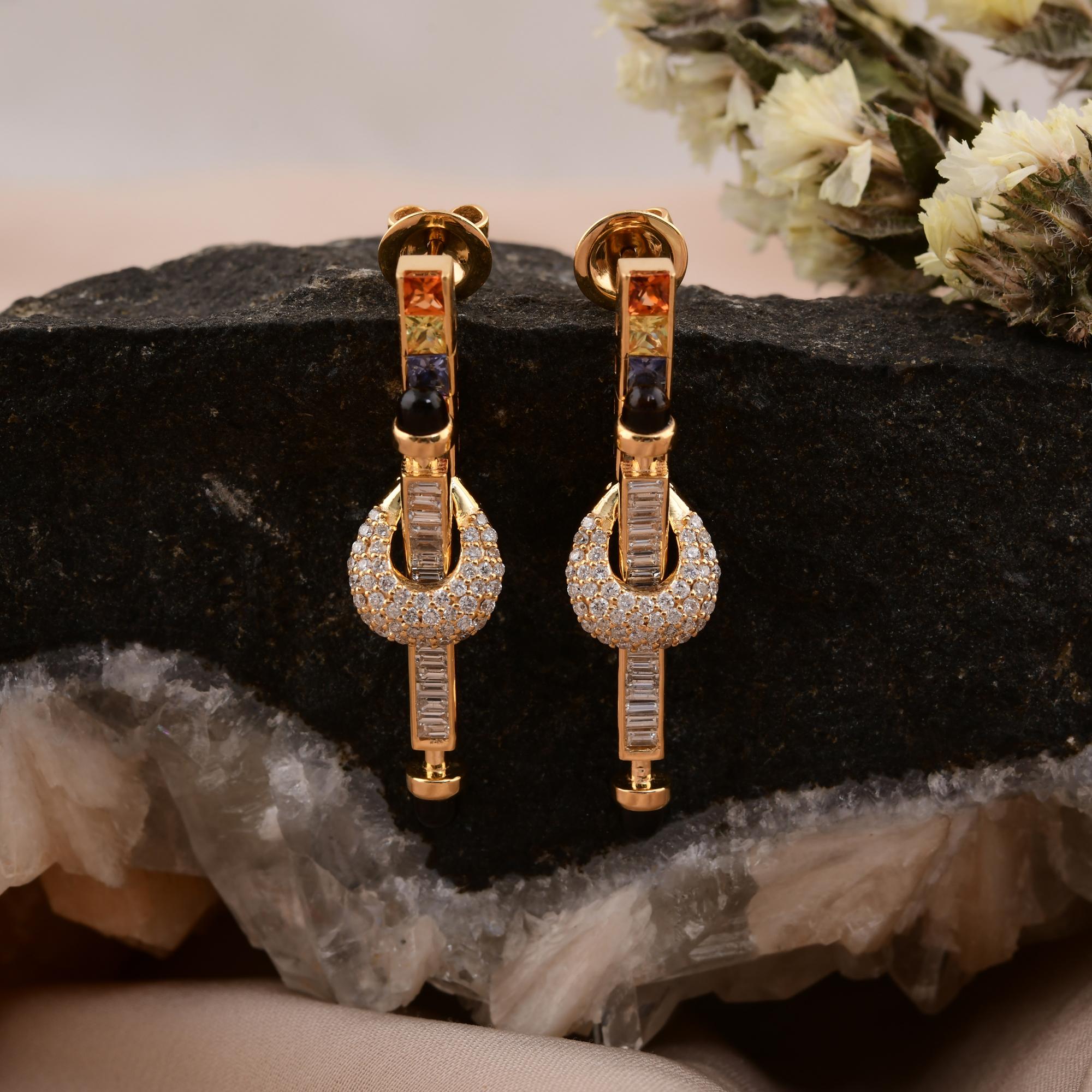Real Multi Sapphire Smokey Earrings SI/H Diamond 18 Karat Yellow Gold Jewelry In New Condition For Sale In Diera, Dubai