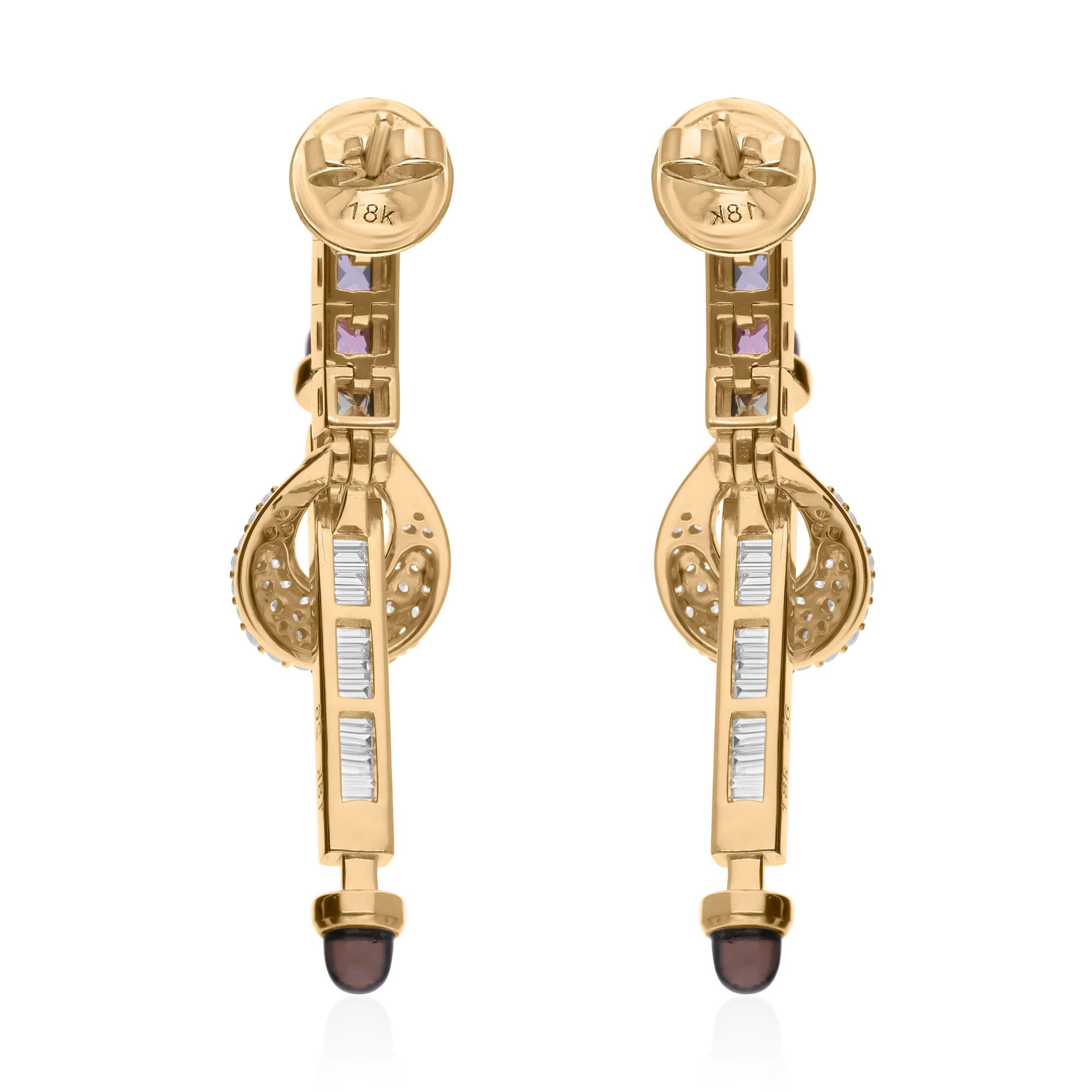 Women's Real Multi Sapphire Smokey Earrings SI/H Diamond 18 Karat Yellow Gold Jewelry For Sale