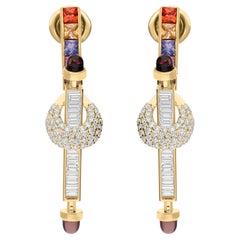 Orecchini Smokey Multi Zaffiro Vero SI/H Diamante Gioielli in oro giallo 18 carati