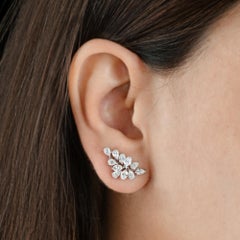 Real Multi Shape 2.41 Ct SI/H Diamond Petals Stud Earrings 18k Solid White Gold