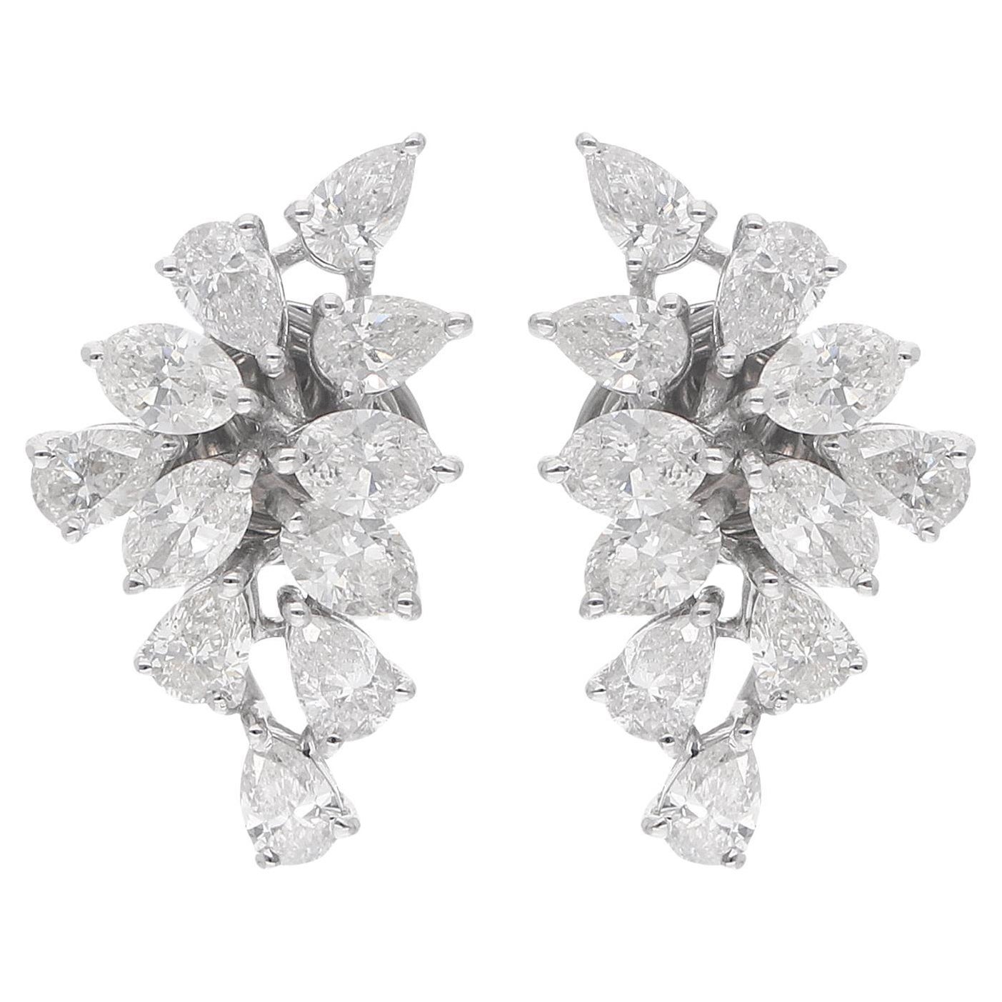 Real Multi Shape 2.41 Ct SI/H Diamond Petals Stud Earrings 18k Solid White Gold For Sale