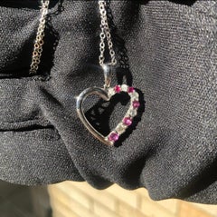 Real Natural Diamond Heart Pendent Rubies 10k White Gold