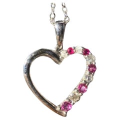 Real Natural Diamond Heart Pendent Rubies 10k White Gold  