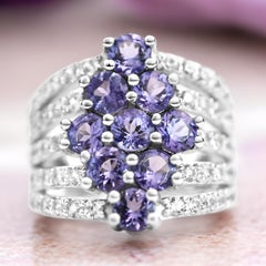 Real Natural Oval Tanzanite Cluster Ring in 925 Sterling Silver Birthstone Ring