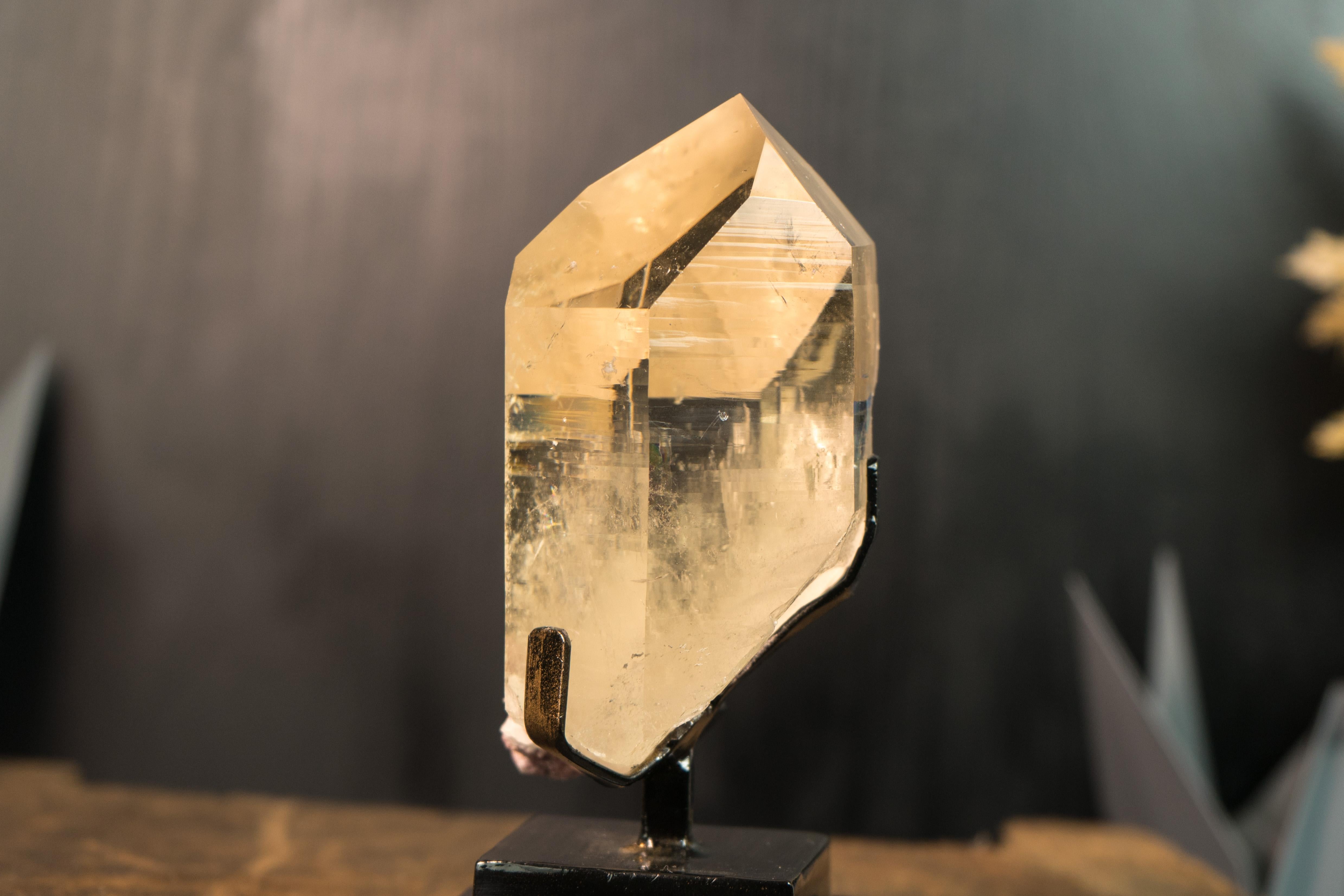 Contemporary Real Natural Raw Lemurian Citrine, Light-Yellow Citrine on Feldspar Matrix For Sale