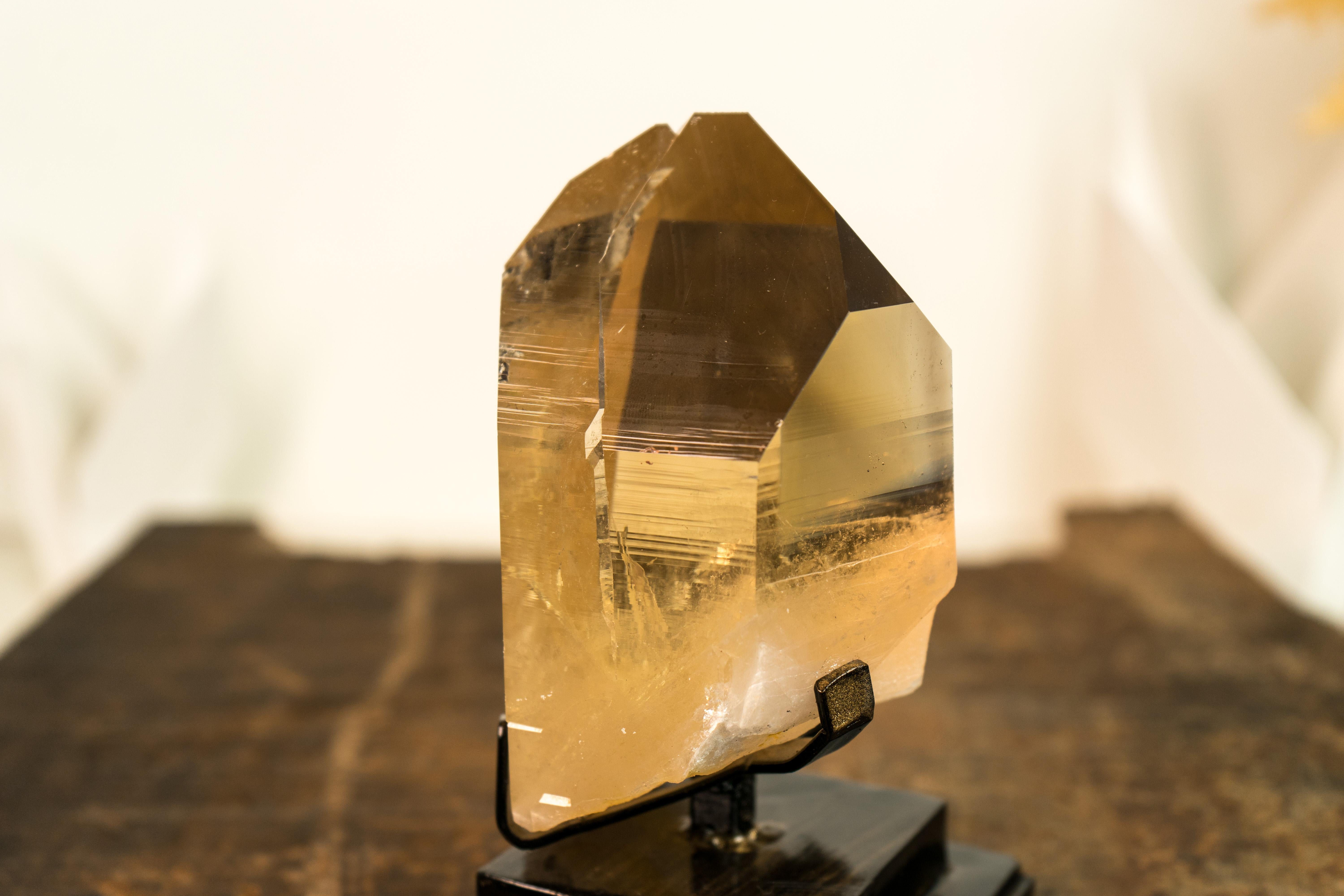 Real Natural Raw Lemurian Citrine, Light-Yellow Citrine on Feldspar Matrix 2