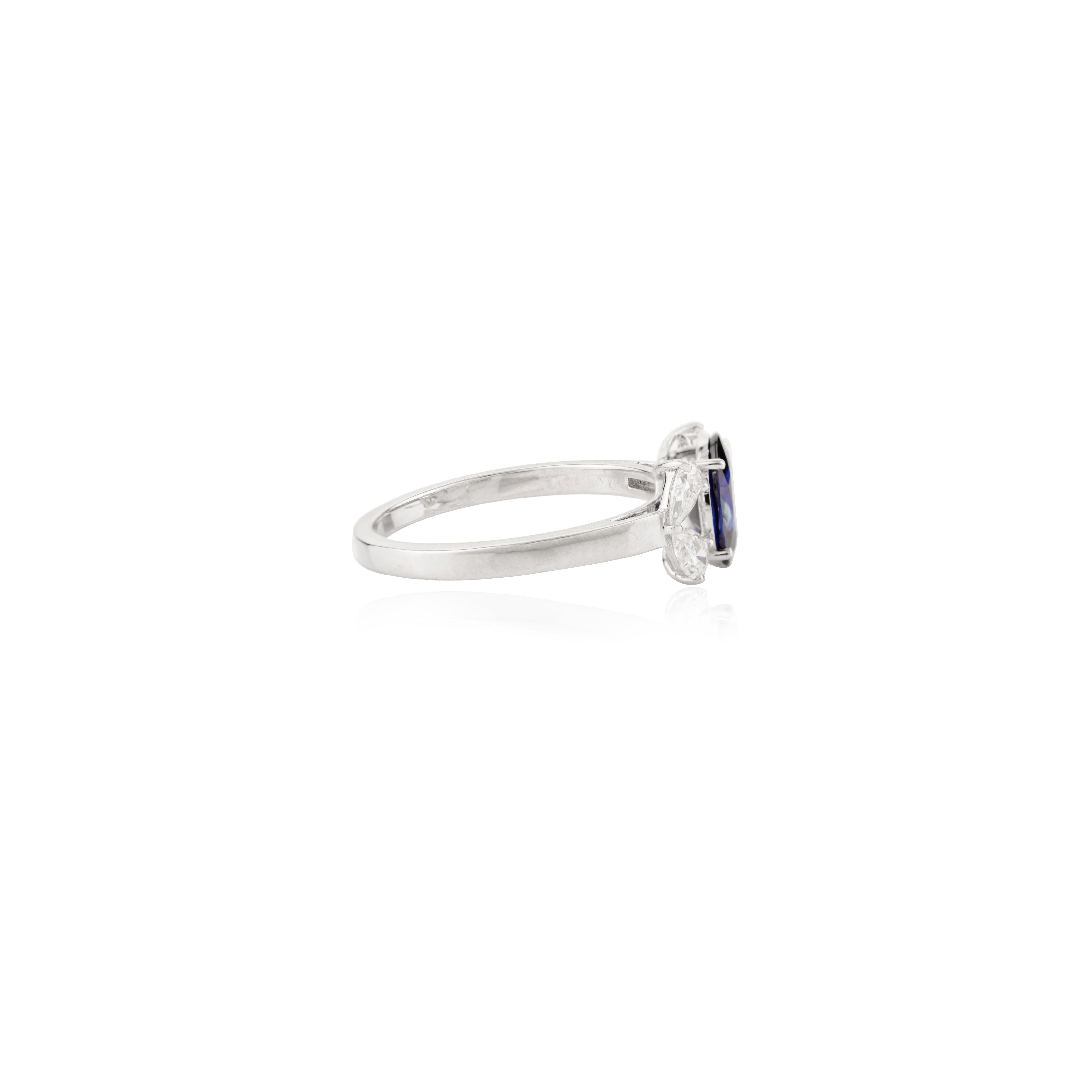For Sale:  Real Oval Blue Sapphire Diamond Wedding Ring for Women in 18k Solid White Gold 3