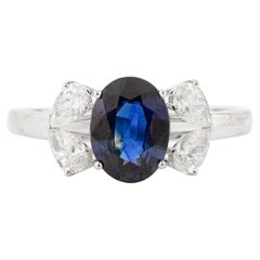 Realer ovaler blauer Saphir-Diamant-Hochzeitsring für Damen aus 18 Karat massivem Weißgold