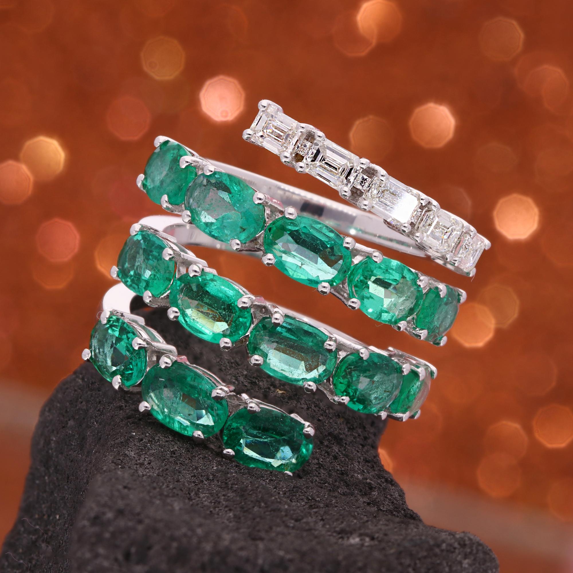 For Sale:  Natural Oval Gemstone Spiral Ring Emerald Cut Diamond 18 Karat White Gold 4