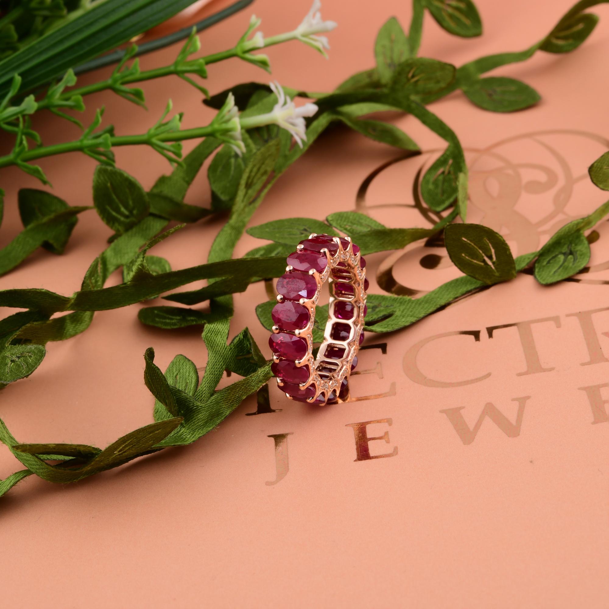 Anillo de oro rosa de 10 quilates con diamante de color HI de claridad SI y rubí ovalado auténtico en venta 7
