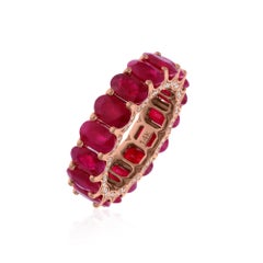 Real Oval Ruby Gemstone Band Ring SI Clarity HI Color Diamond 10 Karat Rose Gold