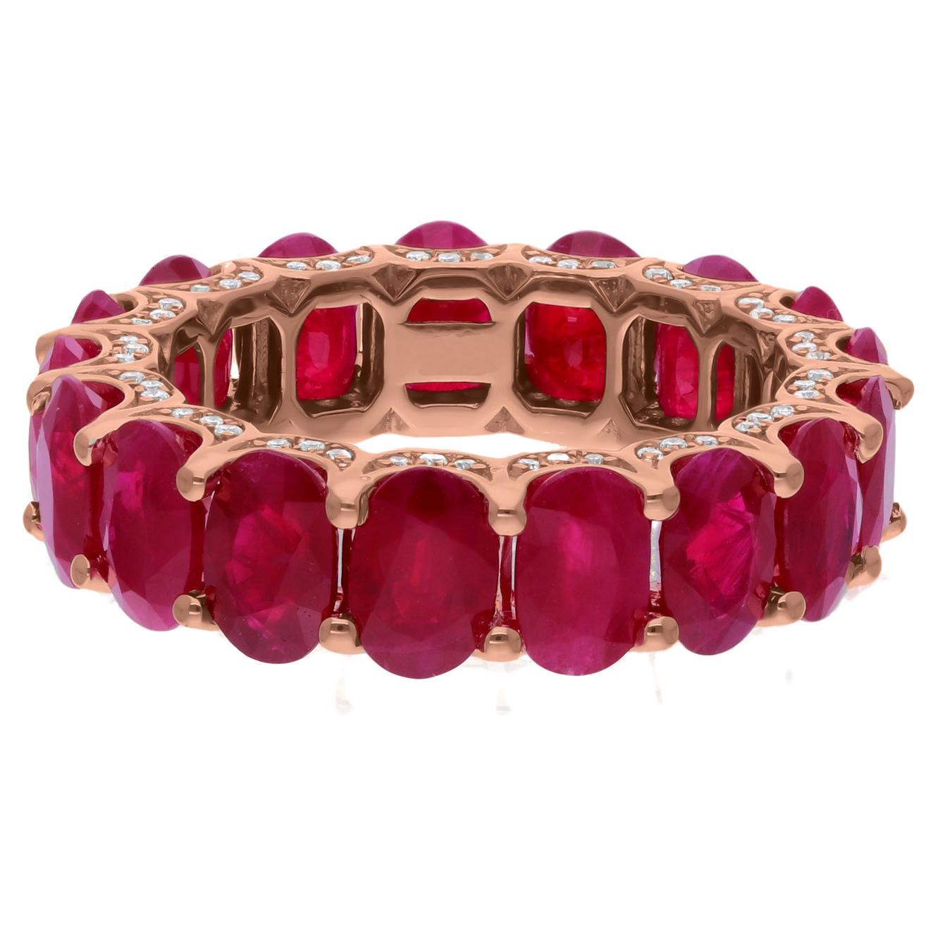 Anillo de oro rosa de 10 quilates con diamante de color HI de claridad SI y rubí ovalado auténtico en venta