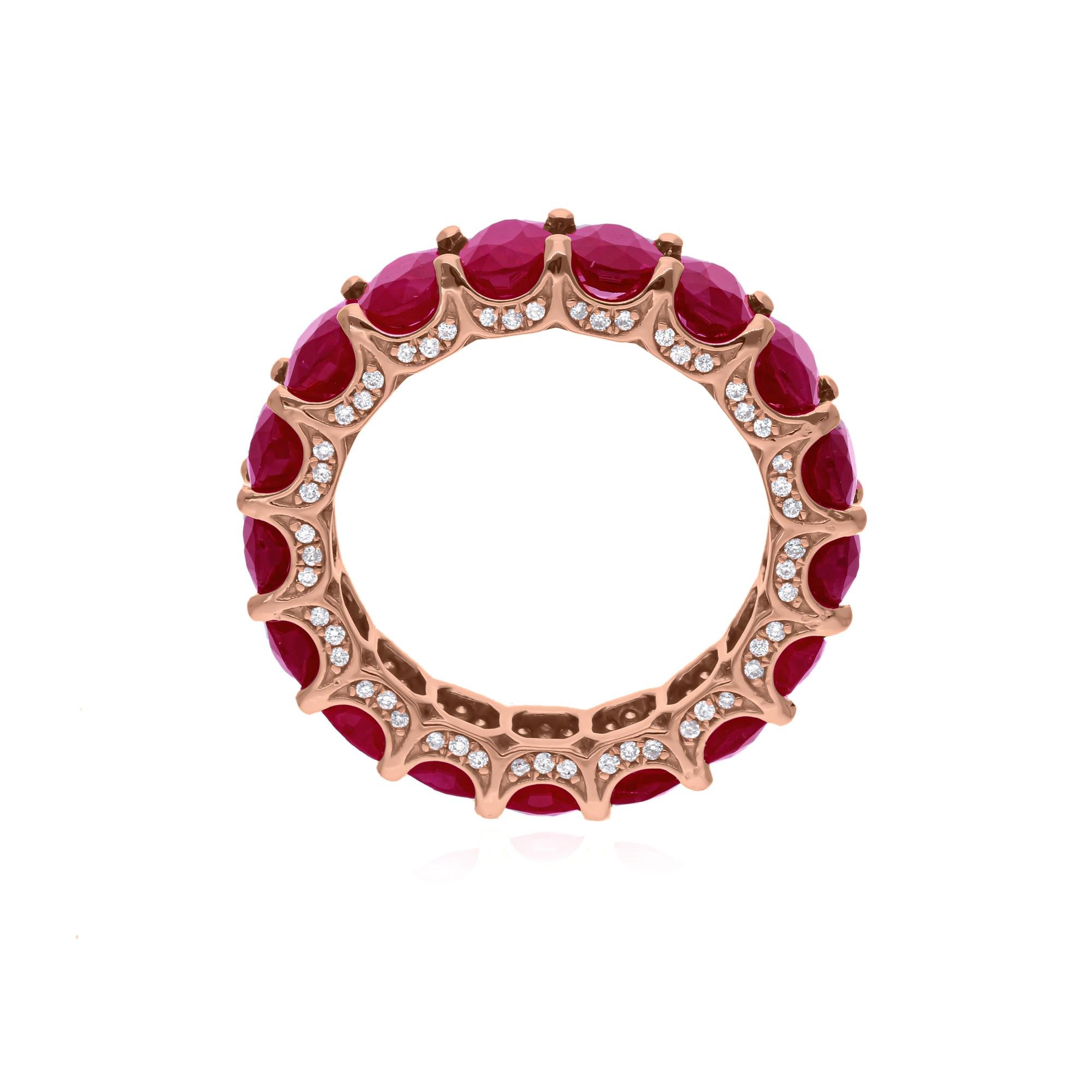 Modern Real Oval Ruby Gemstone Band Ring SI Clarity HI Color Diamond 14 Karat Rose Gold For Sale