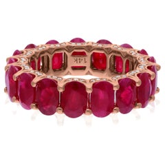 Real Oval Ruby Gemstone Band Ring SI Clarity HI Color Diamond 14 Karat Rose Gold