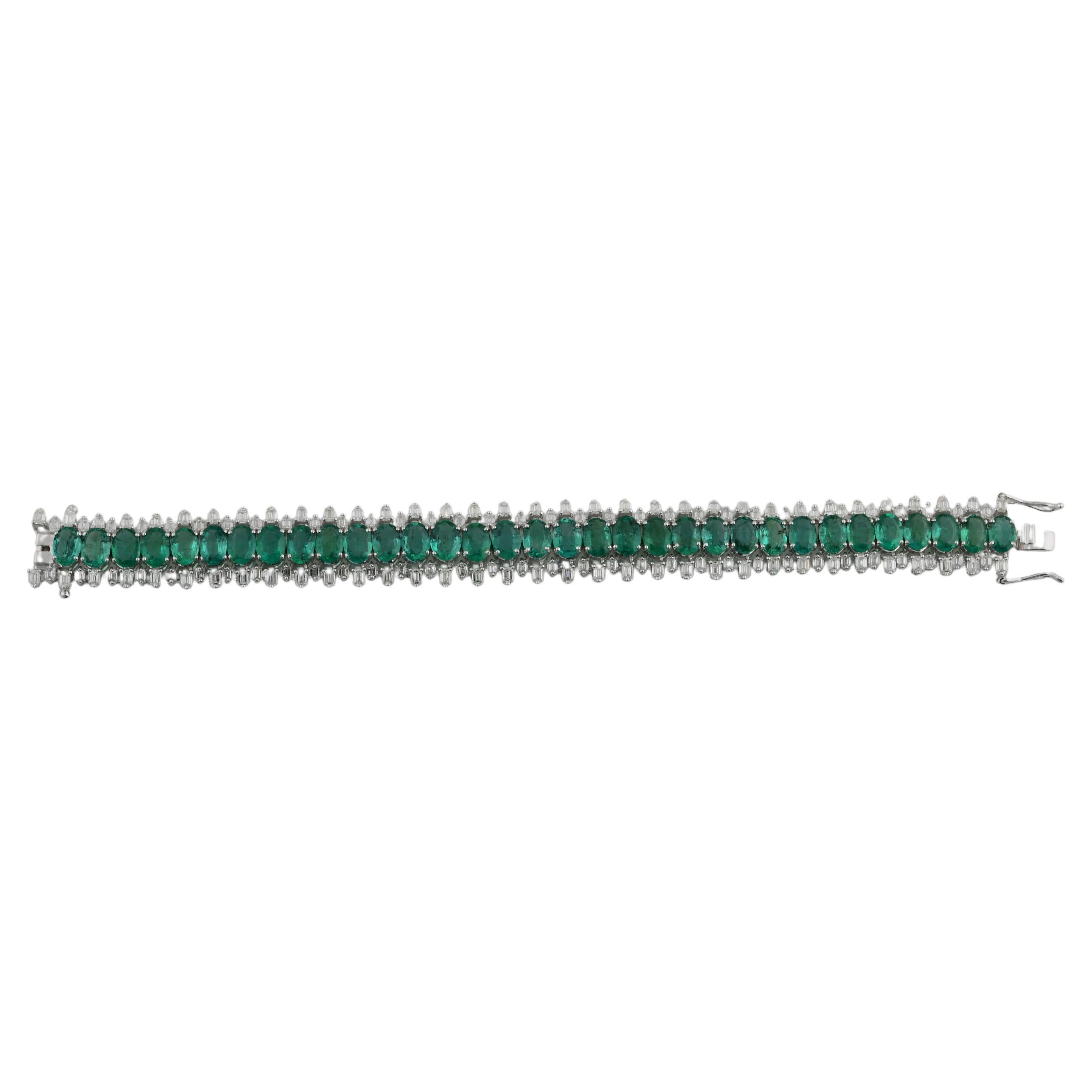 21,42 Karat Oval Sambia Smaragd Armband 8,97 Karat SI/H Diamant 18k Weißgold (Ovalschliff) im Angebot