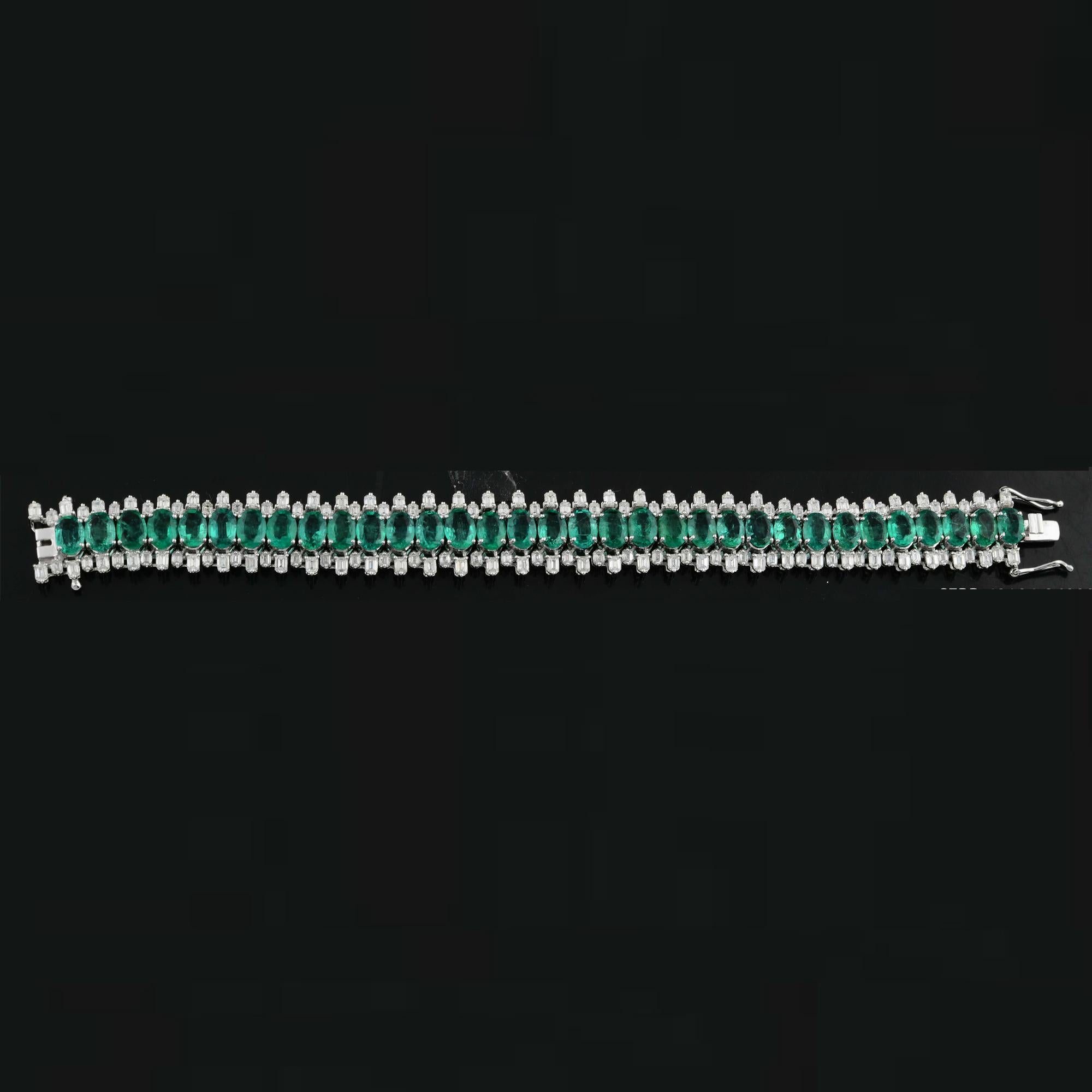 21,42 Karat Oval Sambia Smaragd Armband 8,97 Karat SI/H Diamant 18k Weißgold im Zustand „Neu“ im Angebot in Diera, Dubai