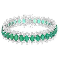 21.42 Carat Oval Zambian Emerald Bracelet 8.97 Carat SI/H Diamond 18k White Gold