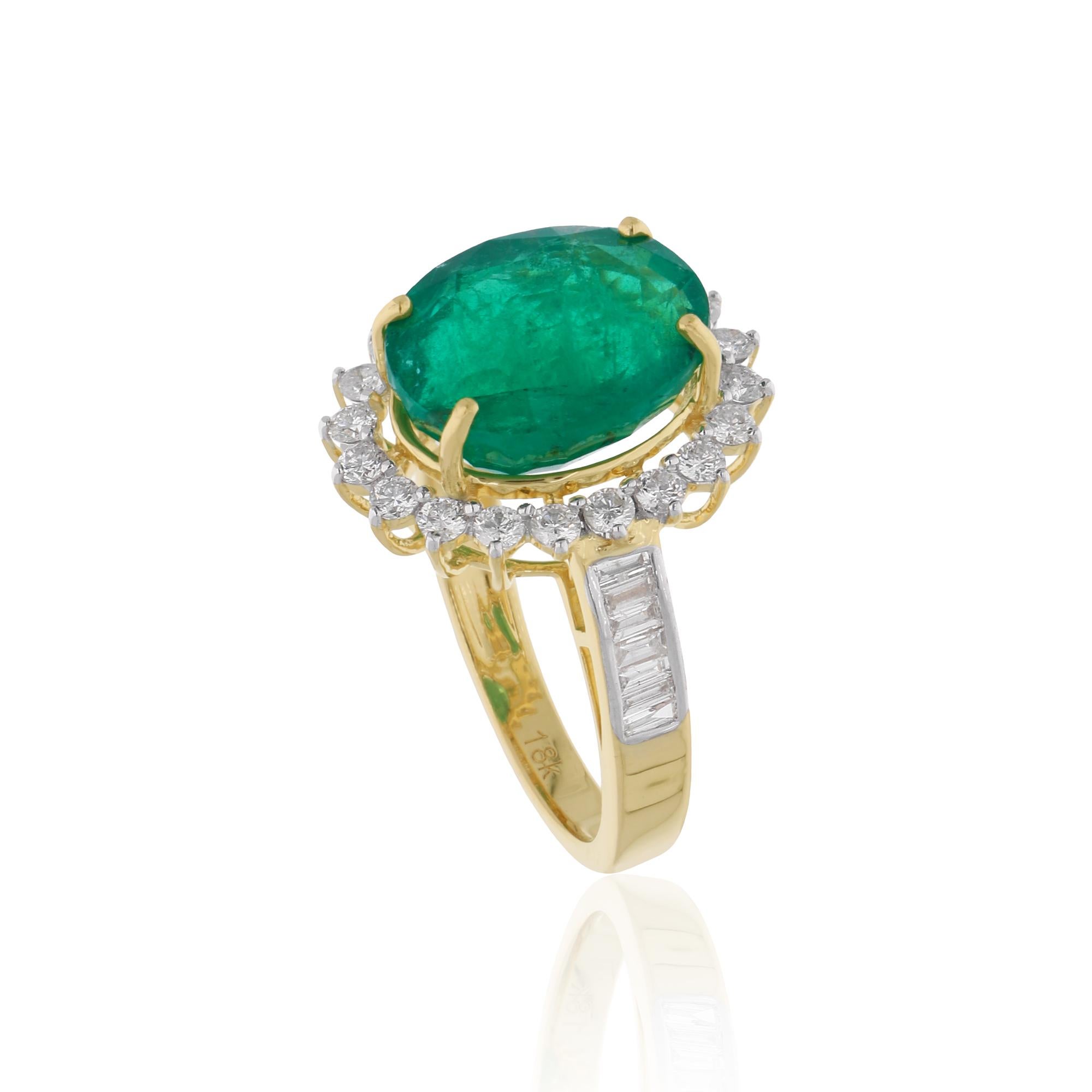 For Sale:  Real Oval Zambian Emerald Gemstone Cocktail Ring Diamond 18k Yellow Gold Jewelry 2