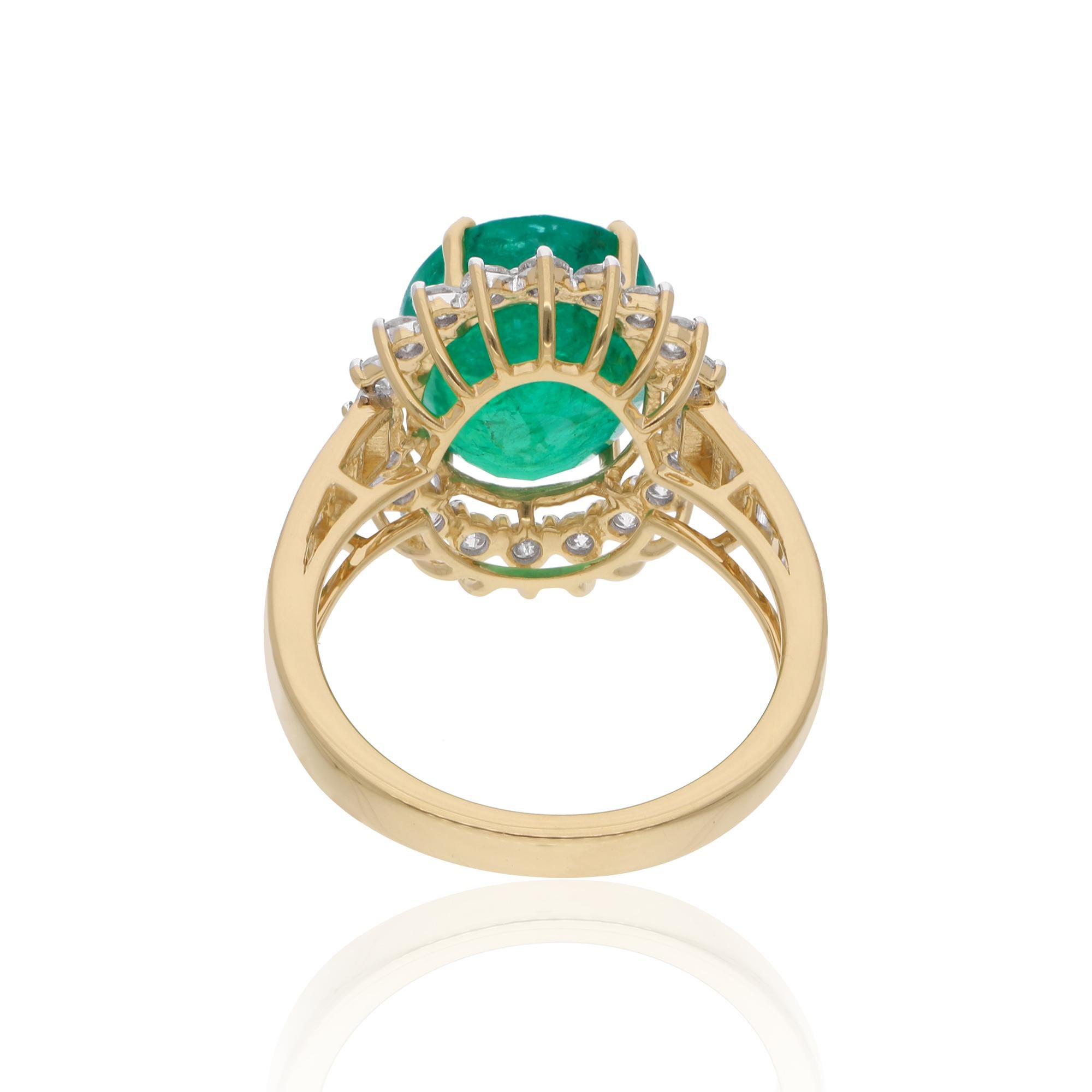 For Sale:  Real Oval Zambian Emerald Gemstone Cocktail Ring Diamond 18k Yellow Gold Jewelry 3