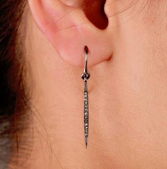 Real Pave Diamond Spike Bar Dangle Hook Earrings Solid 925 Sterling Silver